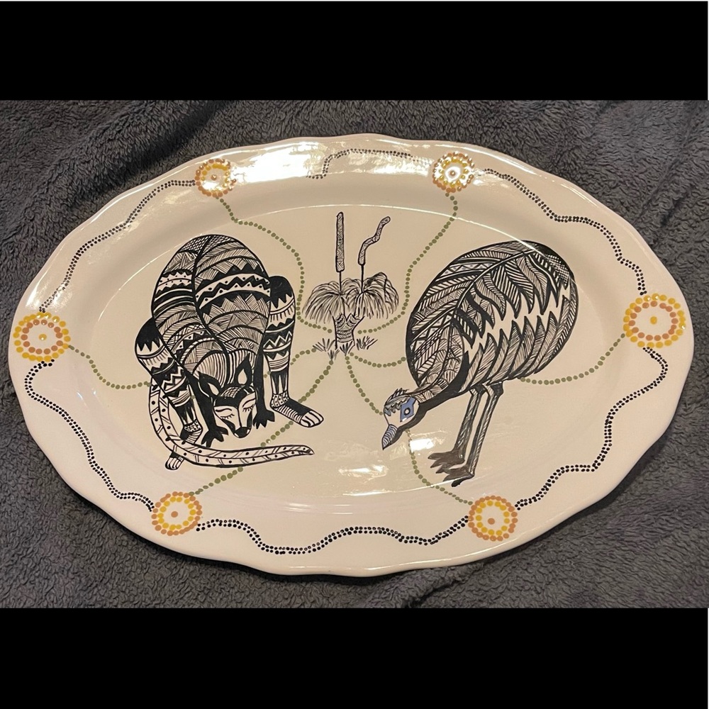 One of a Kind Vintage Australian Aboriginal Style Artwork Serving Platter